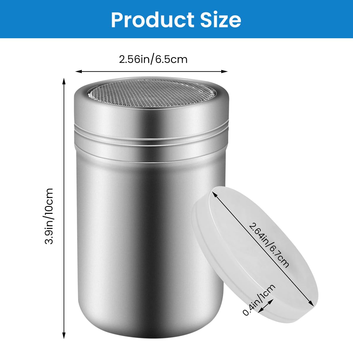 Supvox Shaker Duster for Baking and Cooking with Fine Mesh Top 2 pcs 7oz Stainless Steel | Silver