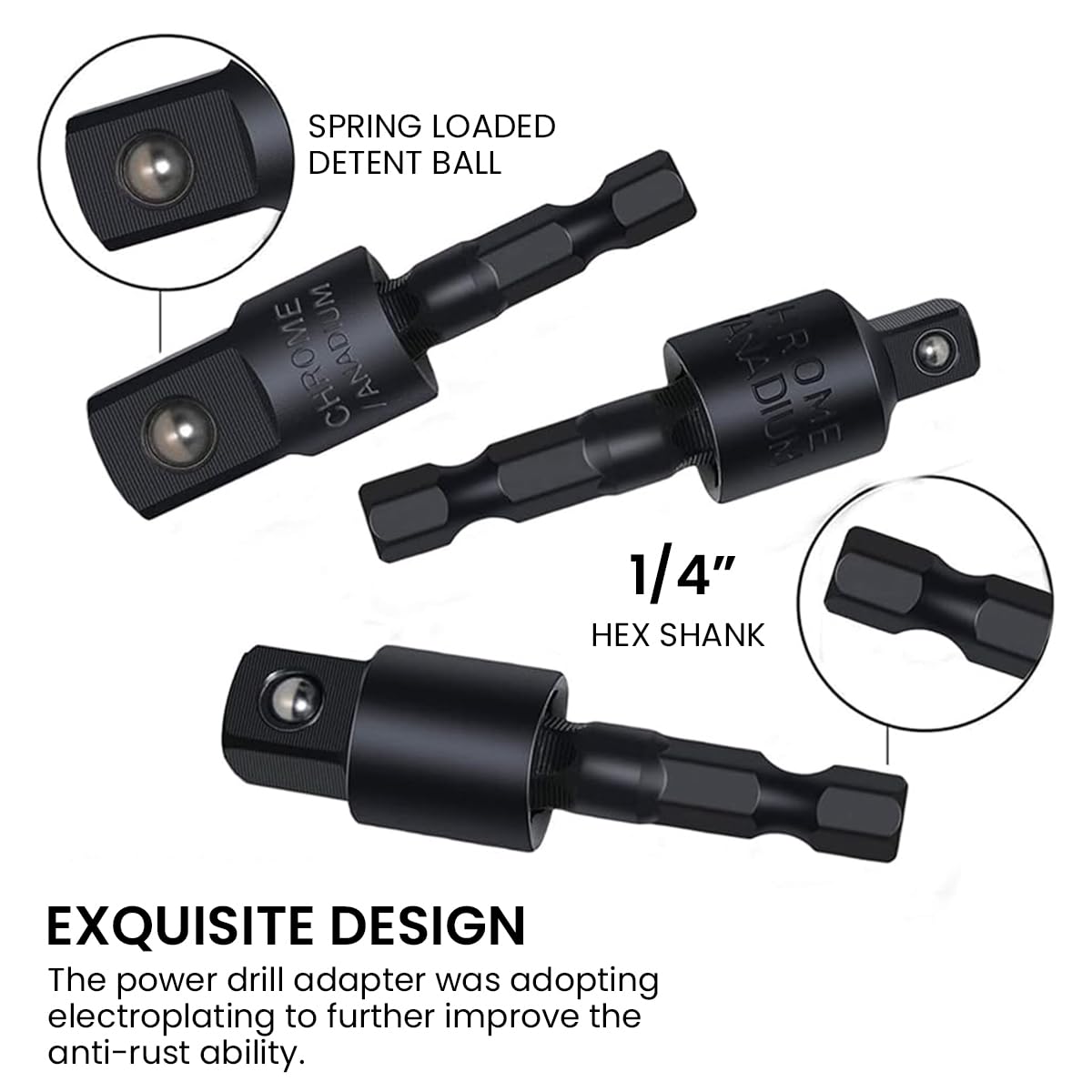 Serplex Angled Drill Adaptor Set for Tight Spaces featuring 105 Degree Rotation | 4Pcs Carbon Steel