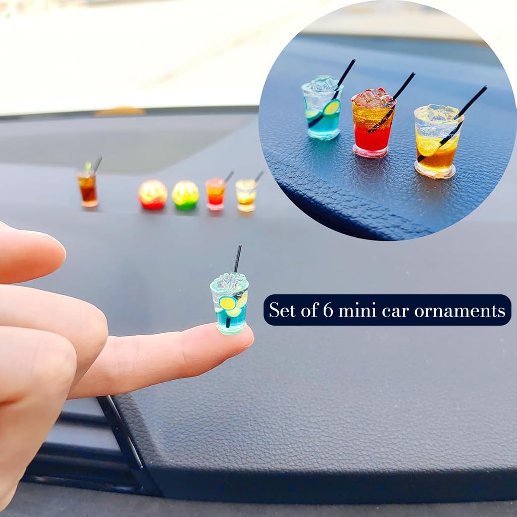 STHIRA Mini Car Ornaments for Dashboard and Windows featuring 6 Cute Summer Drink Designs