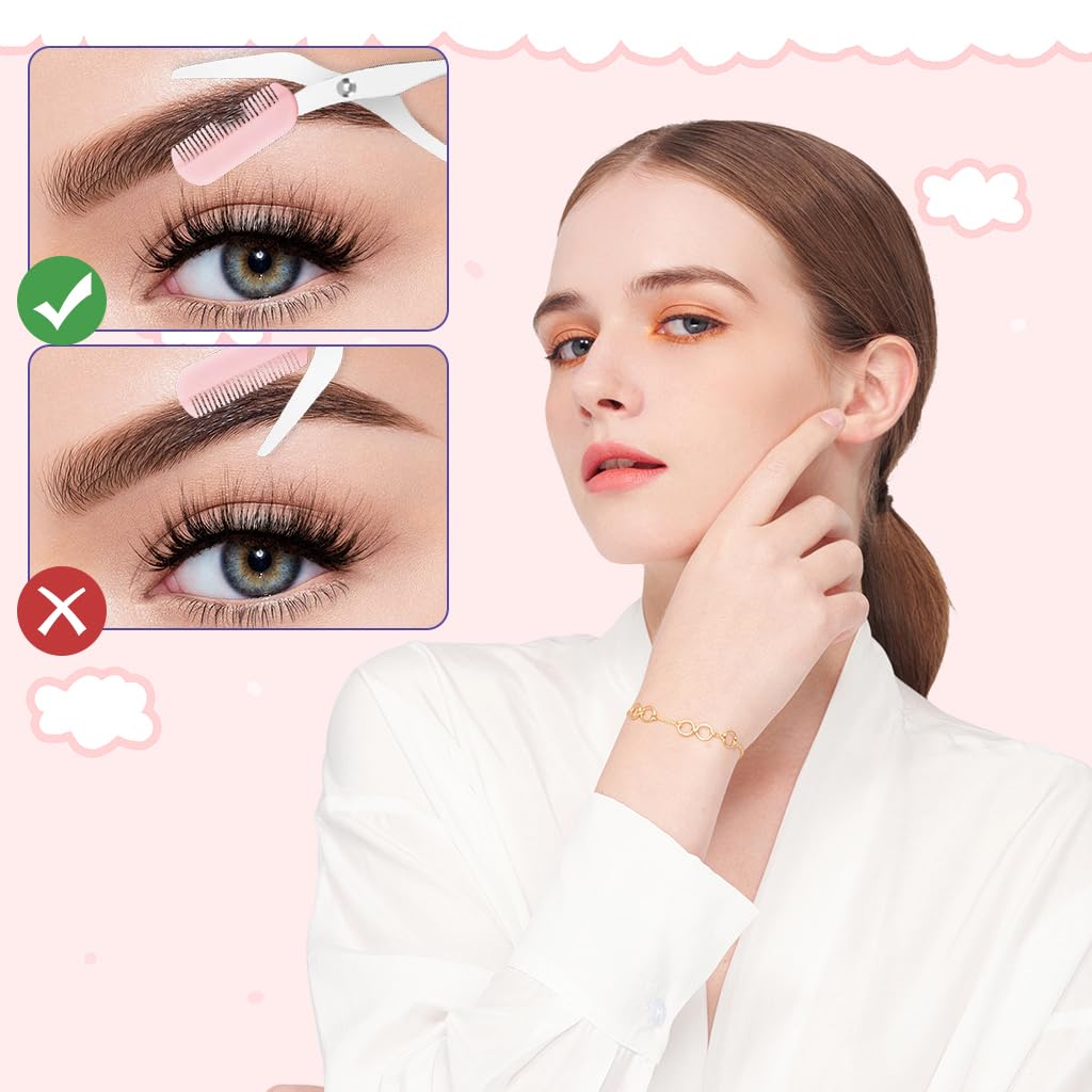 MAYCREATE Eyebrow Trimming Kit 3Pcs for Shaping and Hair Removal with Folding Razor | Pink Stainless Steel Tools in PU Leather Case