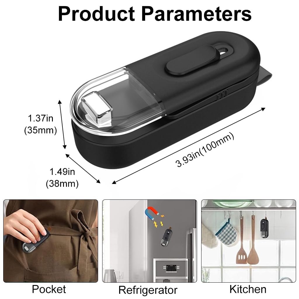 Mini Bag Sealer for Food Storage with Safety Lock and Built In Cutter | Battery Powered