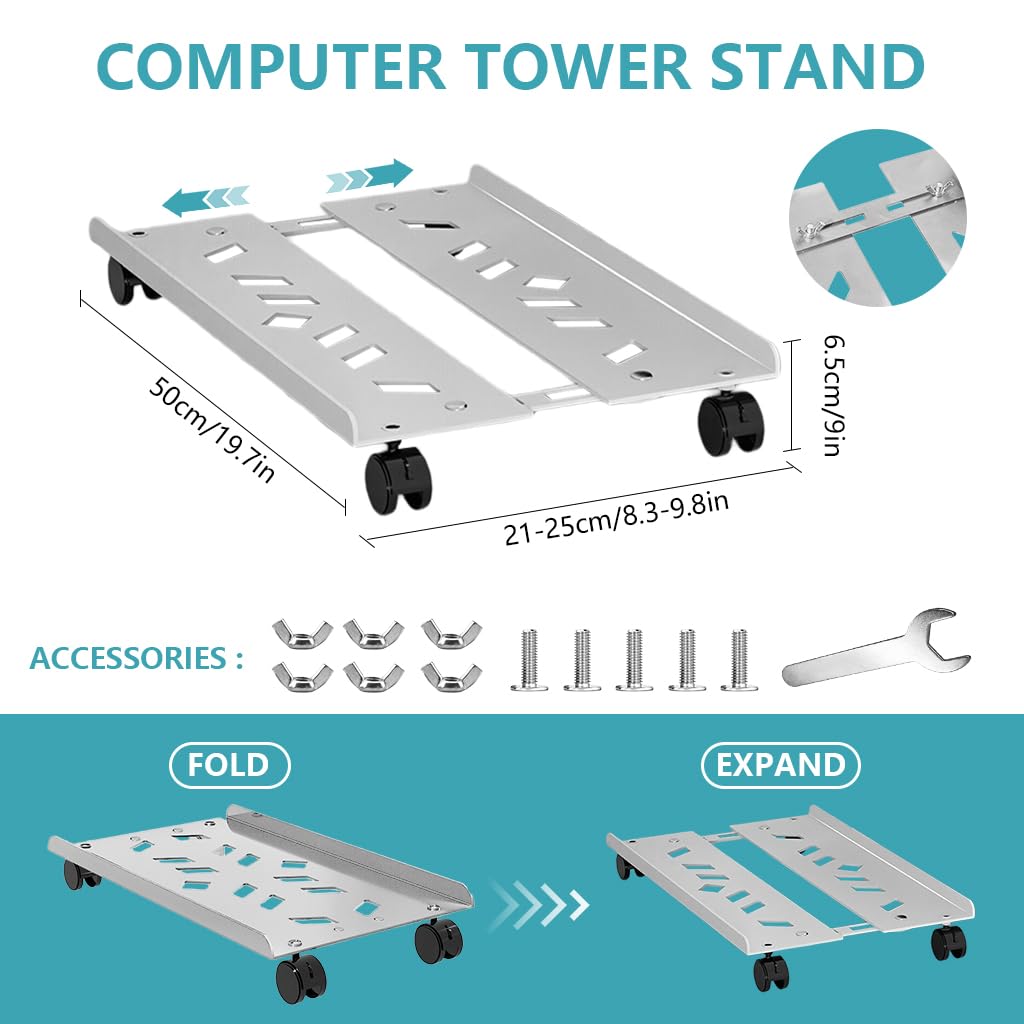 ZORBES Computer Tower Stand for Home and Office with Retractable Panel and Carbon Steel Ventilated Tray