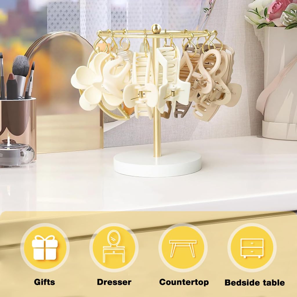 HASTHIP Metal Claw Clip Organizer for Vanity and Dresser with 16 Loop Hooks | Gold Display Stand