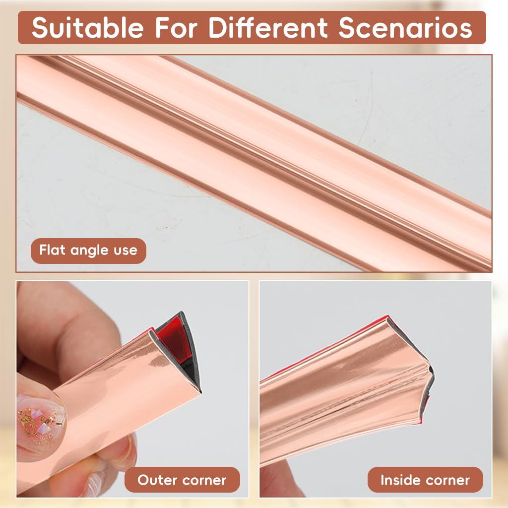 HASTHIP Wall Molding Trim for Table Edge and Door Frame featuring Flexible PVC | 9.84ft x 0.78in Rose Gold 3PCS