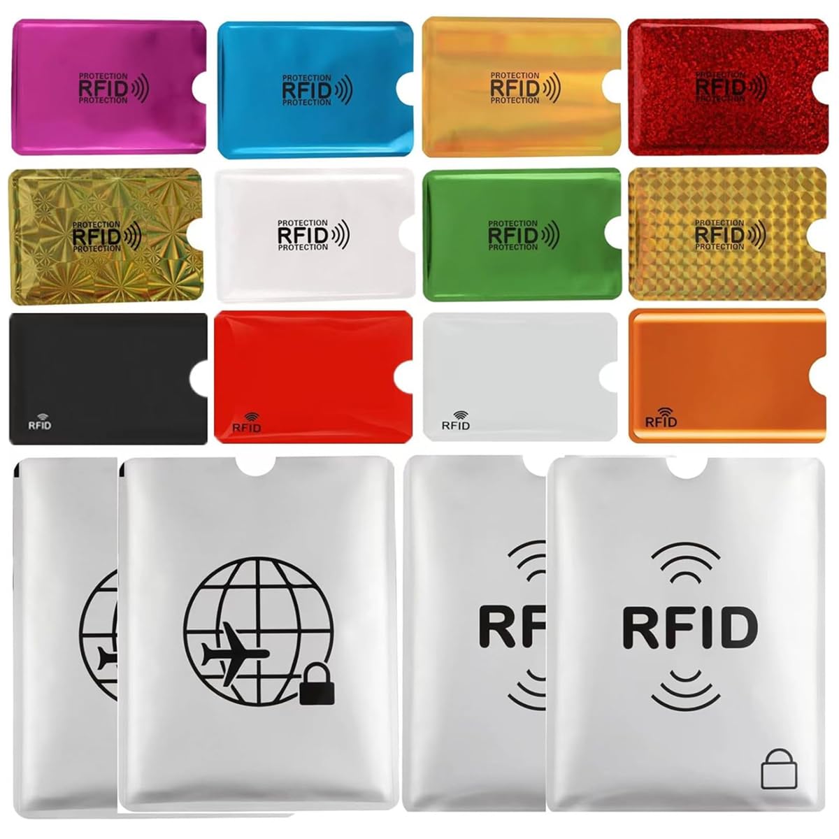 GUSTAVE RFID Blocking Sleeves Set for Travel Security with 16 Pieces and Aluminum Film | Fits Credit Cards and Passports