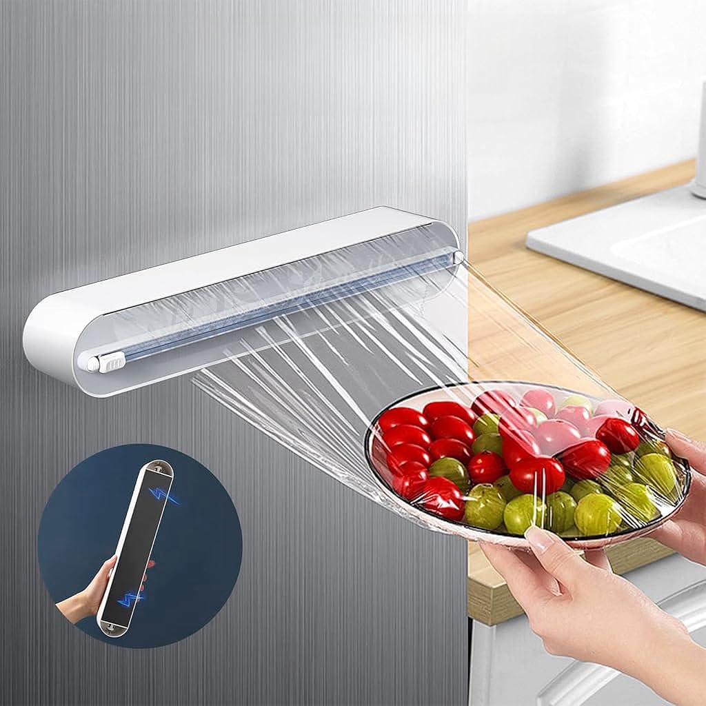 Supvox Magnetic Plastic Wrap Dispenser with Smooth Sliding Cutter and 36.5x5.8x6cm Compact ABS Design | Refillable for Foil and Parchment Paper