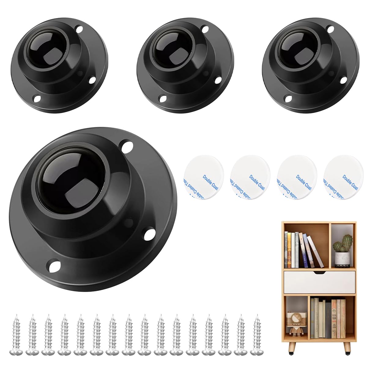 HASTHIP 4pcs Caster Wheel 1.7'' Steel Caster Wheel 360° Swivel Wheels Self Adhesive Caster Wheel for Small Appliance, DIY Modification Heavy Duty Caster Wheels 200Kg Loading Capacity