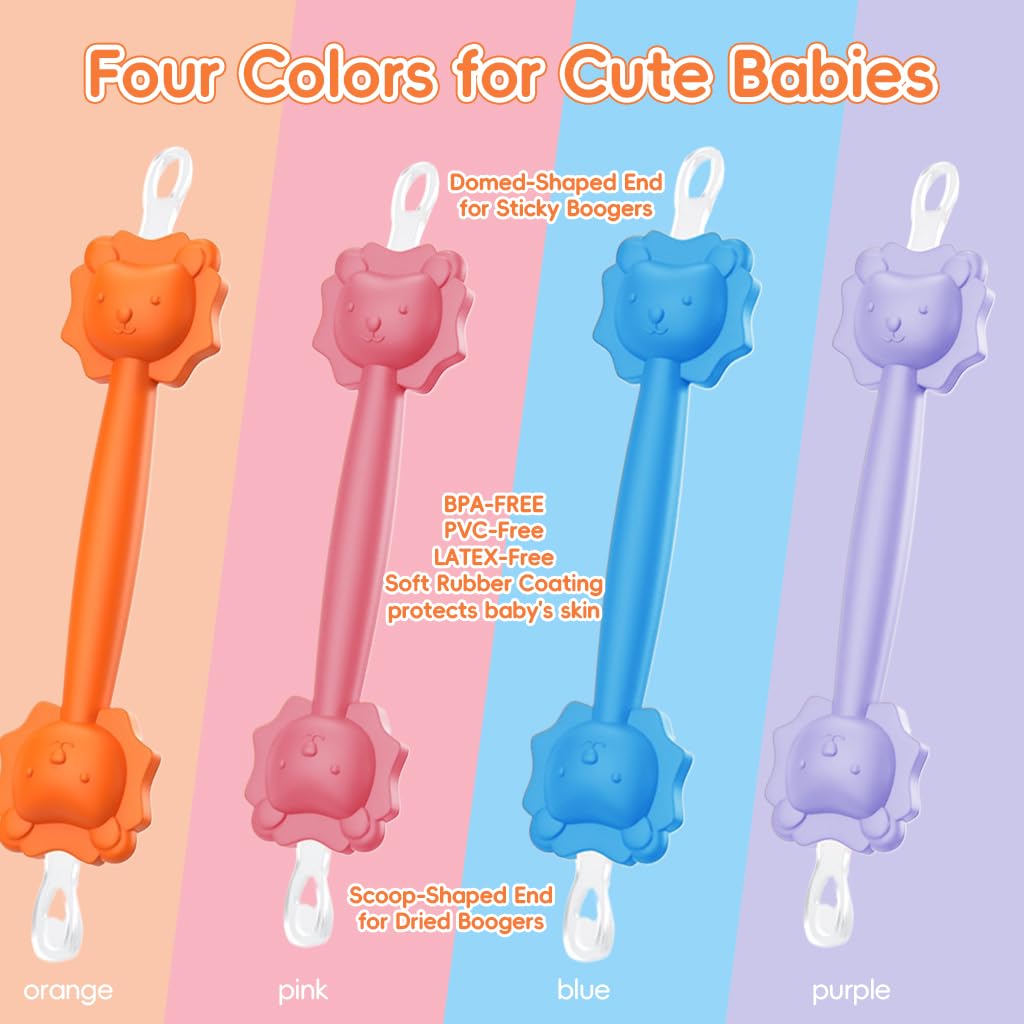 SNOWIE SOFT Baby Nasal Booger Cleaning Tool with Dual Head & Soft Silicone | 4Pcs Reusable Set for Newborns and Kids