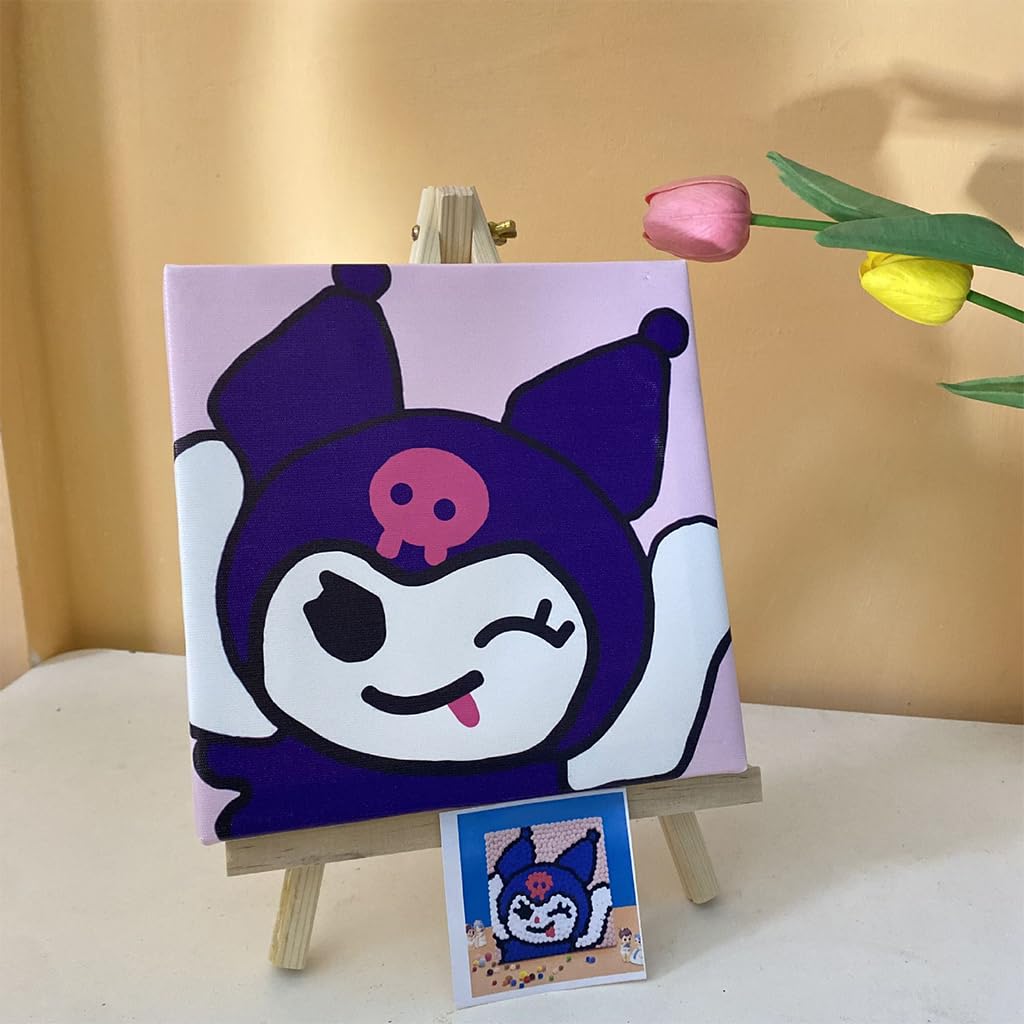 PATPAT Pom Poms Art Kit for Kids 7.87x7.87 in with Shaping Tools and Non Toxic Yarns | DIY Kuromi Wall Decor