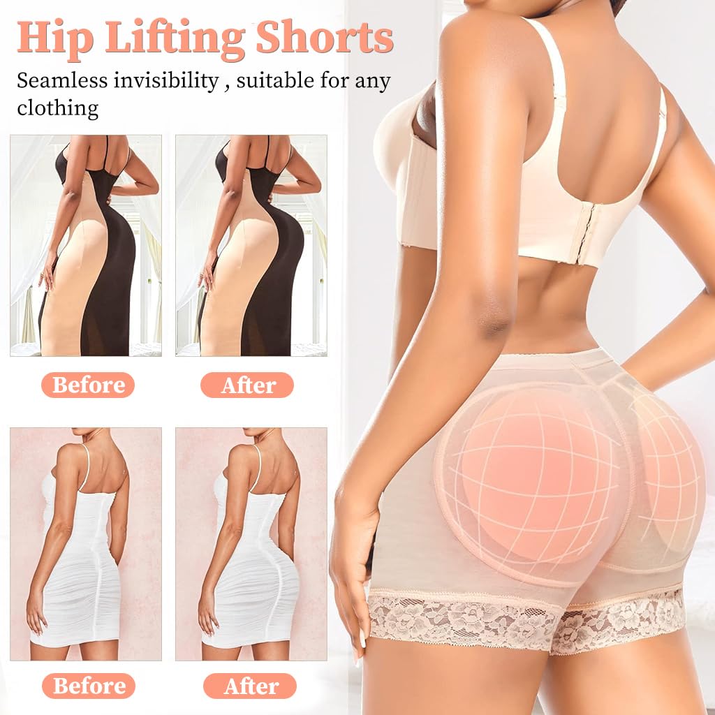 PALAY Hip Pads for Women Underwear with 3D Butt Lifting Design M Beige 2PCS | Body Shaping Shorts