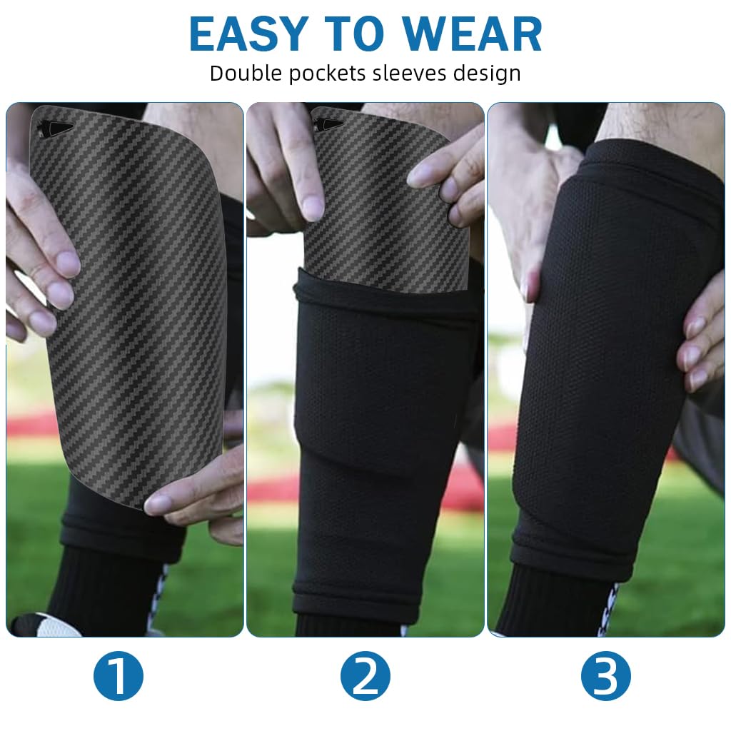 Proberos Football Shin Guards Set for Kids and Teens with Optimized Pocket 7.5x19.5cm | Breathable Socks Included