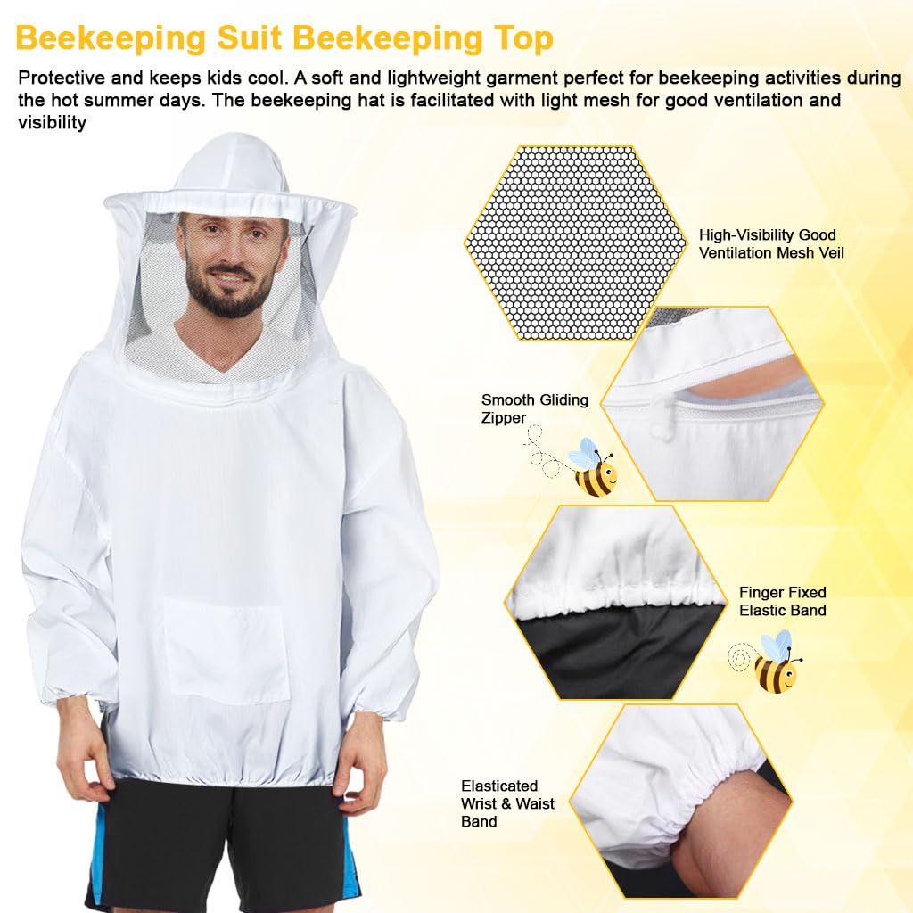 HASTHIP Beekeeping Suit for Hive Protection with Detachable Veil Hat and Elastic Cuffs