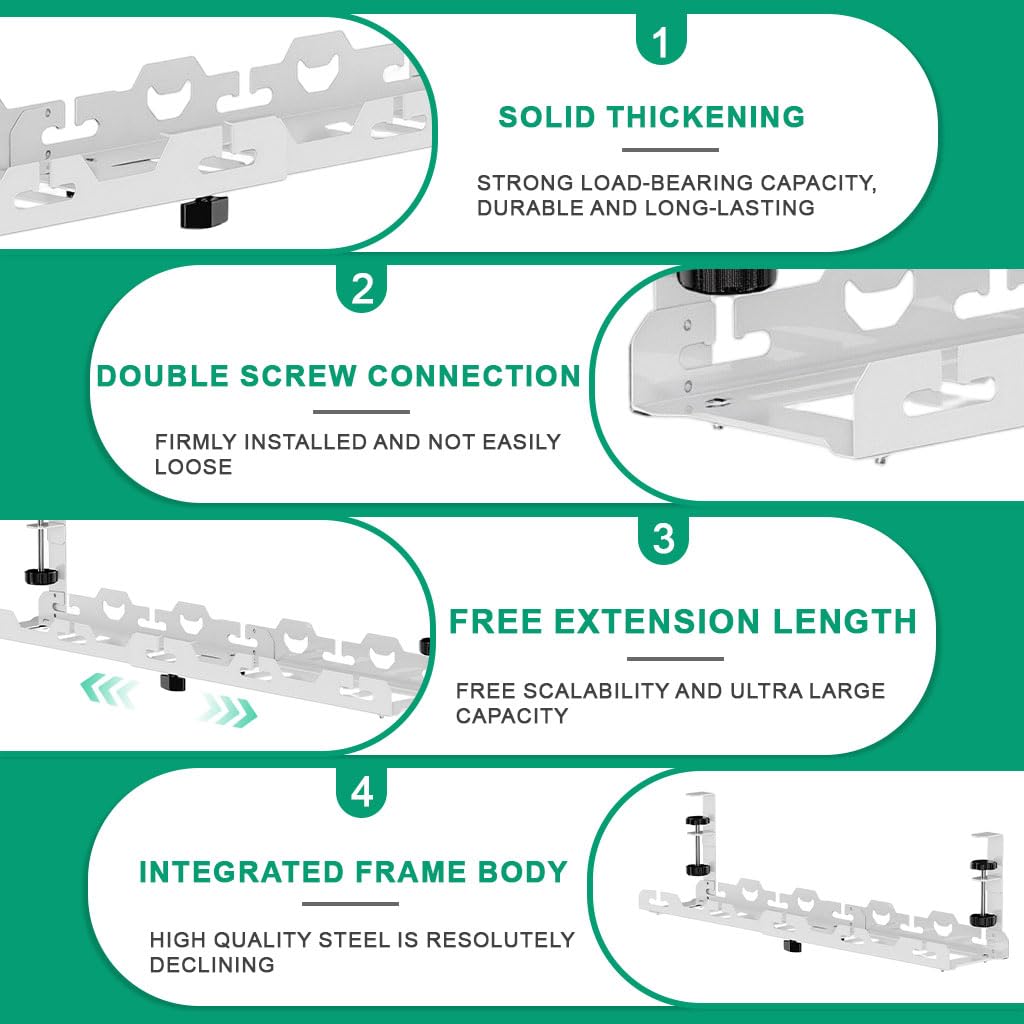 Climberty Cable Management Under Desk for Workspaces with 15.7–29 in Adjustable Length | Screw-Fixing Carbon Steel Organizer