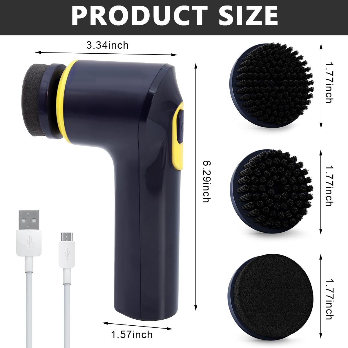 HASTHIP Electric Shoe Brush for Leather Shoes with 3 Brush Heads and 1200mAh USB Rechargeable System