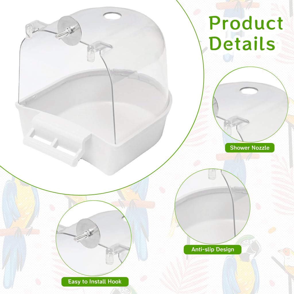 Qpets Bird Bathing Box for Cages with Screw-Fixed Attachment and Transparent Roof 14×14×13cm
