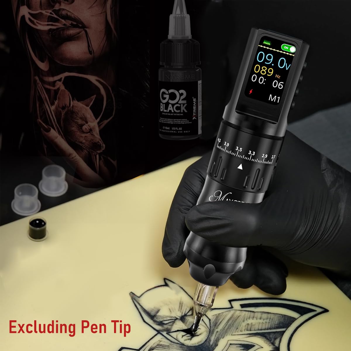 MAYCREATE Wireless Rotary Tattoo Pen Machine with 2.7–4.5mm Stroke & LCD Display | 1200mAh Rechargeable Ergonomic Grip