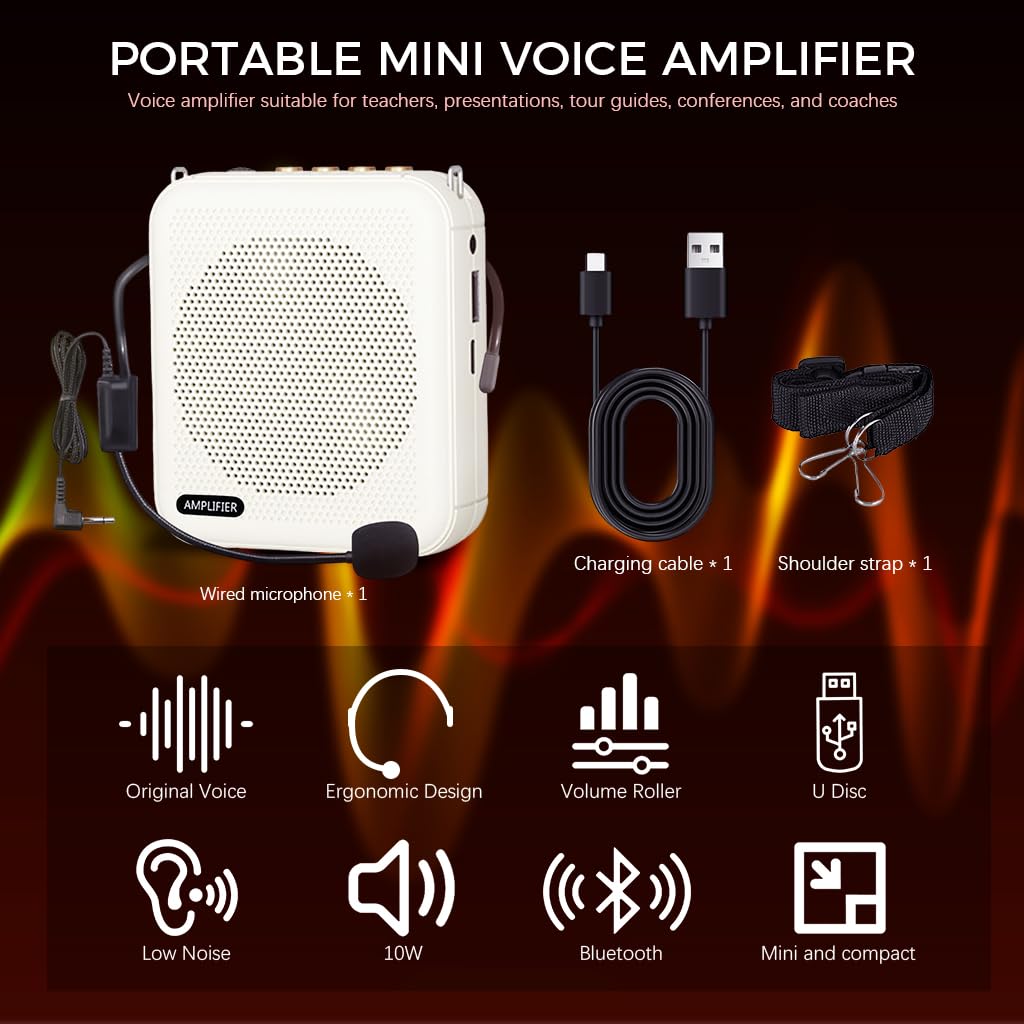 ZORBES Voice Amplifier for Teachers with 10W Output and DSP Noise Reduction | 20h Rechargeable Use