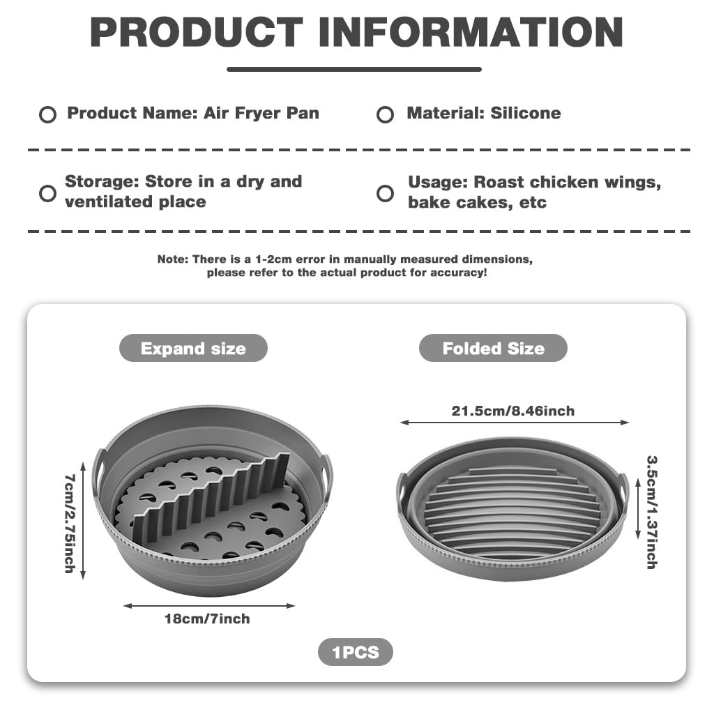 HASTHIP Silicone Air Fryer Liner 8 inch for Even Cooking with Multi Hole Divider | Food Grade Collapsible Bowl Shape
