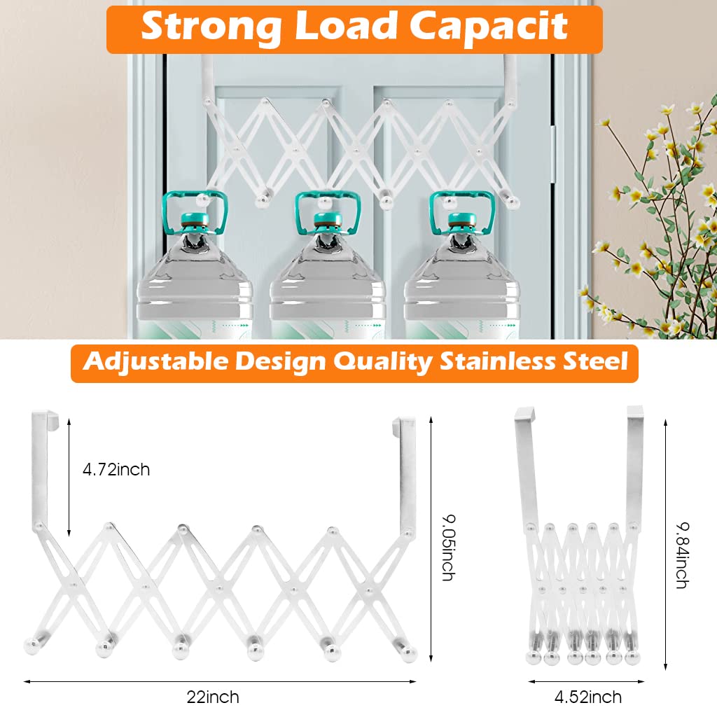 ZIBUYU Door Hook Hanger for Clothes with 6 Hooks Adjustable 12–62cm Width Stainless Steel | Nail Free Foldable Over Door Organizer