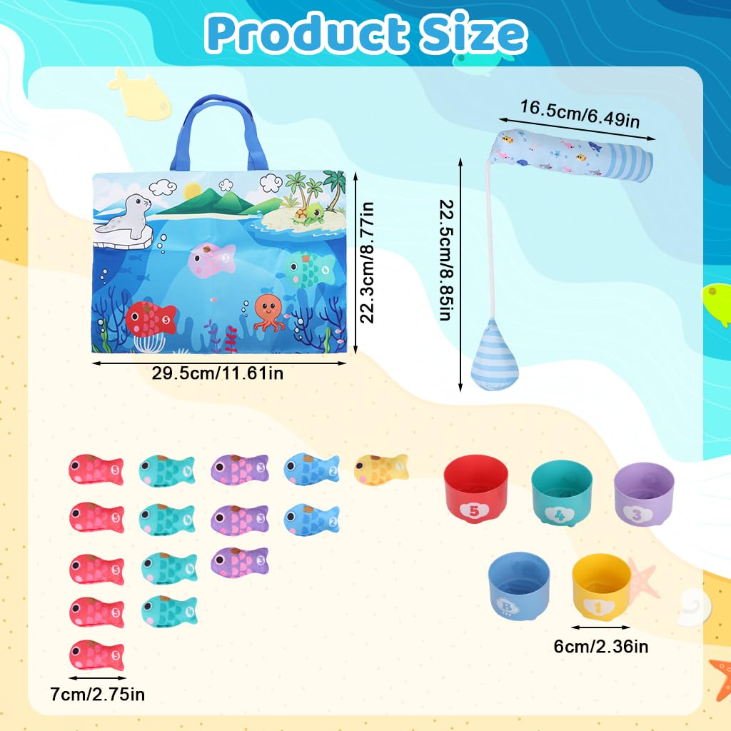 SNOWIE SOFT Magnetic Fishing Game Set for Toddlers with Fabric Mat and Plush Fish | Educational Color Sorting and Hand Eye Coordination Play