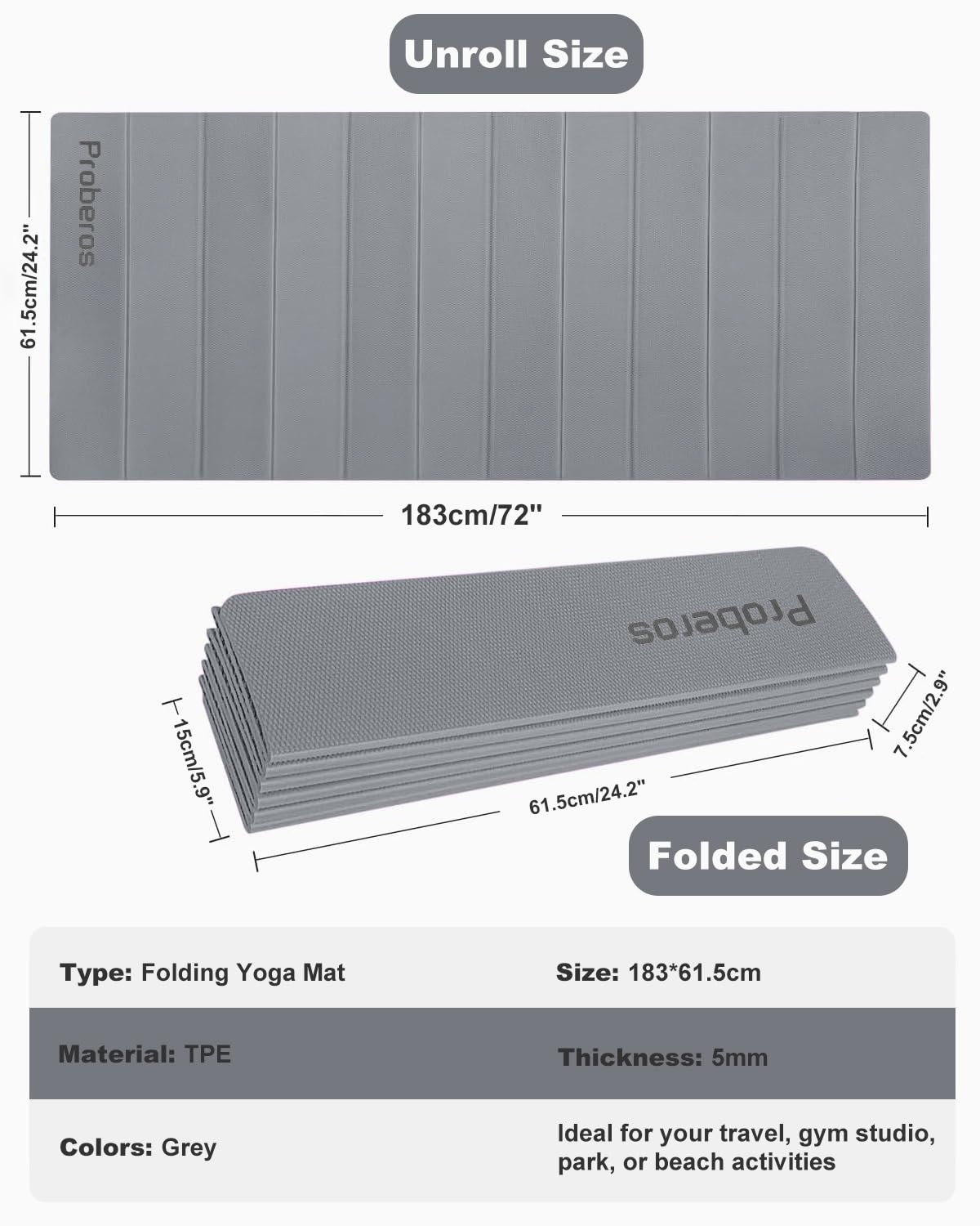 Proberos Yoga Mat for Home Workout with Double Sided Anti Slip Surface 72x24 in | TPE 6mm Thick