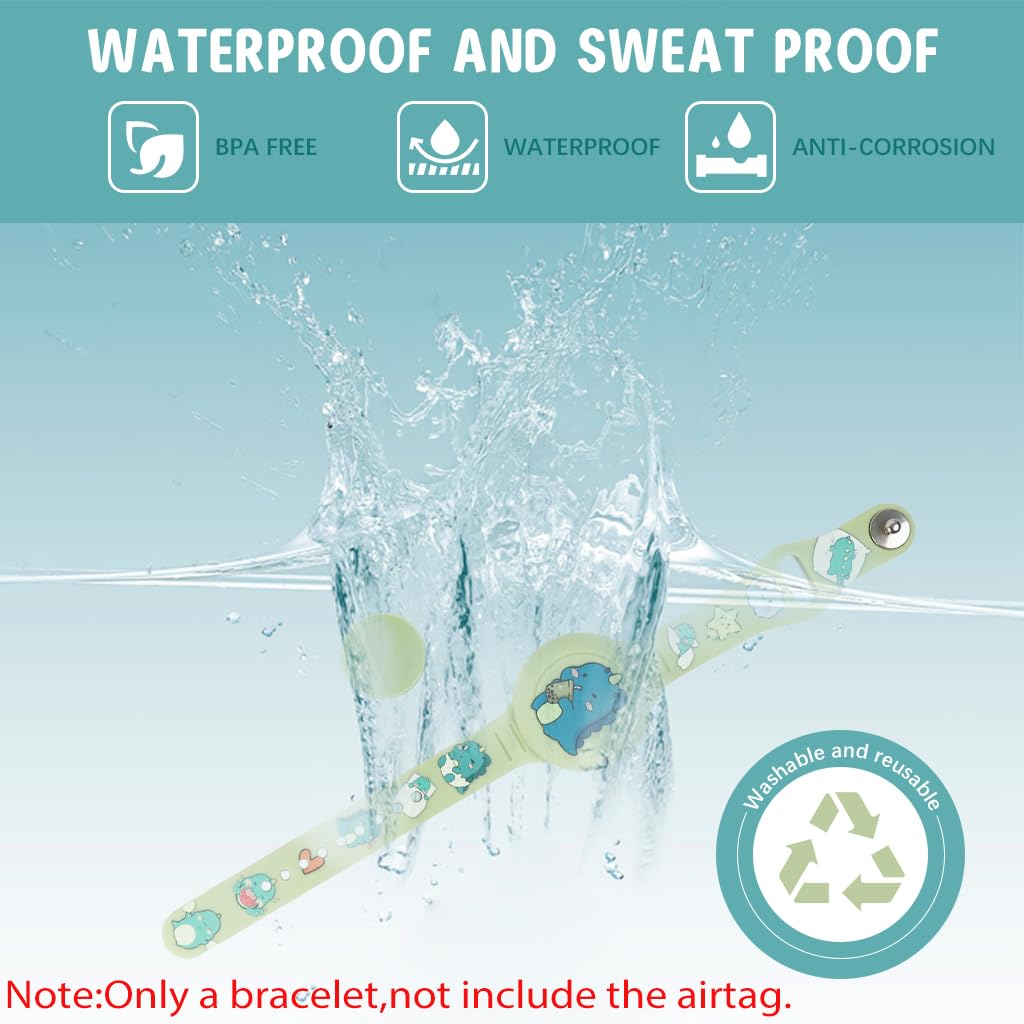 ZORBES® Kids AirTag Bracelet Combo - Cartoon Shark & Dino Silicone Wristbands, Adjustable, Waterproof, Anti-Lost Full Cover for AirTag, DIY Crafts, Planners, Scrapbooking, 2 PCS