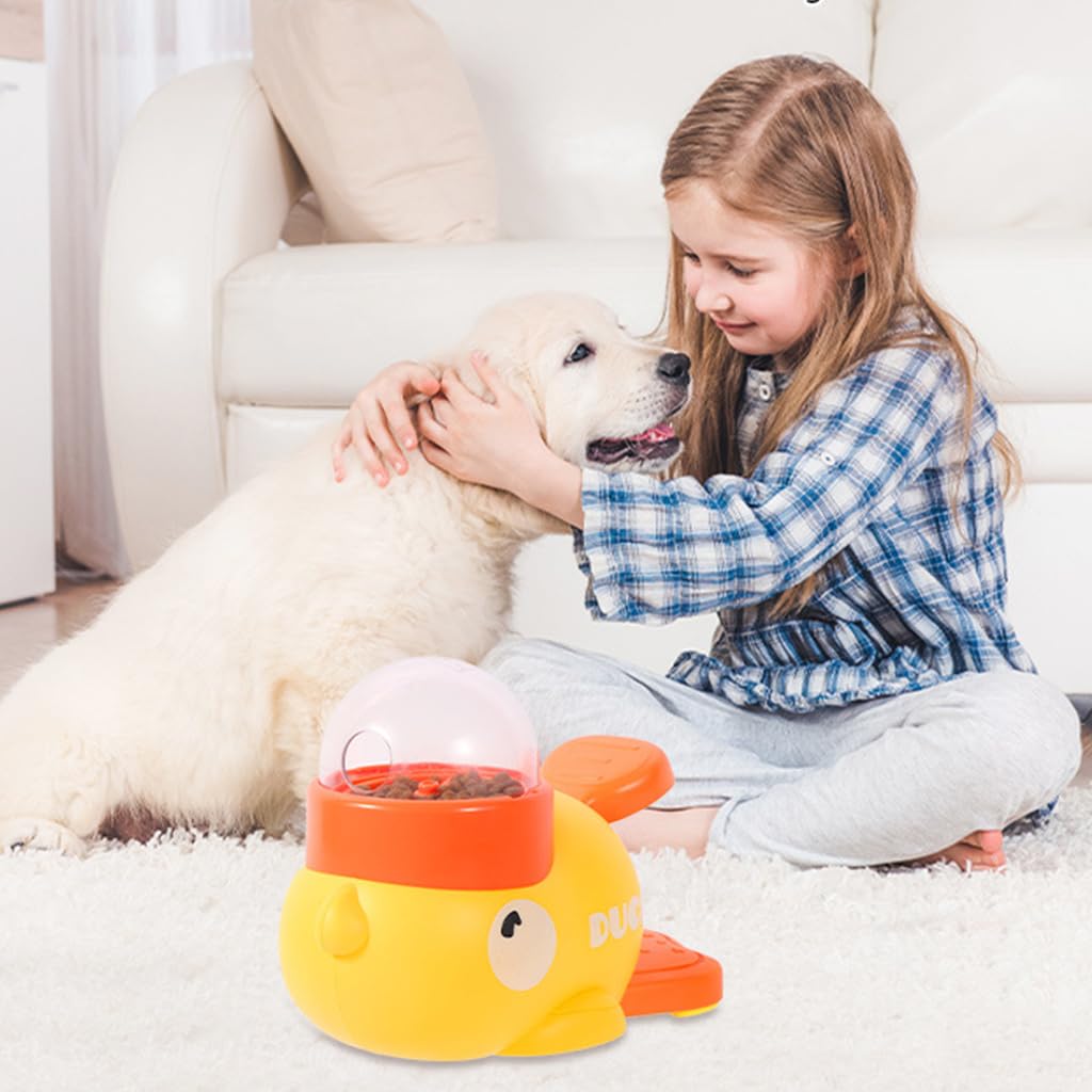 Qpets Dog Puzzle Toy for Brain Training with Foot-On Paddle Dispenser | Cartoon Duck Design
