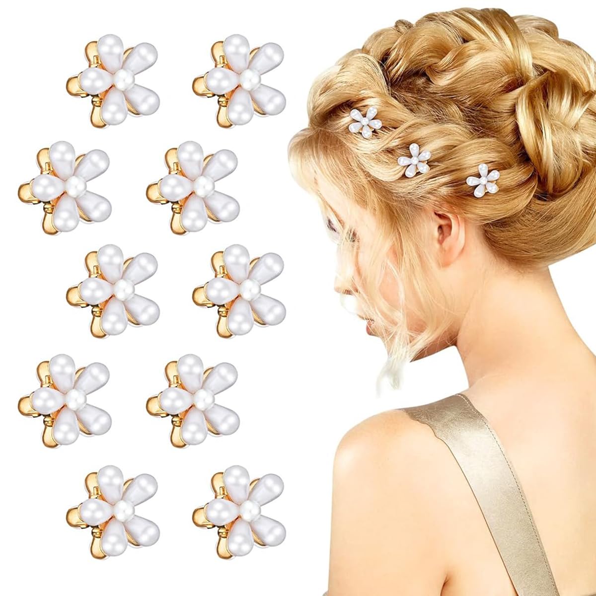 PALAY Mini Pearl Hair Clips for Women featuring Toothed Claw Design and 10 Pieces Set | Elegant Flower Alloy Accessories