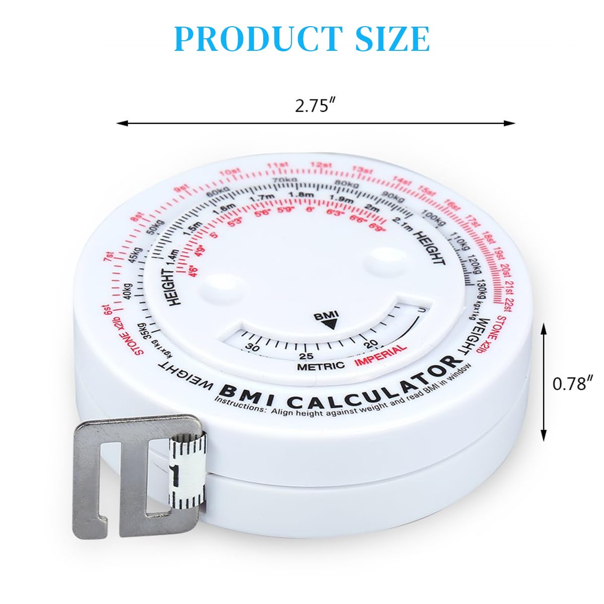 HASTHIP® Body Measuring Tape, BMI Body Mass Index Retractable Tape, 50cm/59Inch Measure Calculator, Soft Tape Measure Measuring for Body Fabric Sewing Tailor Cloth Knitting Craft Measurement