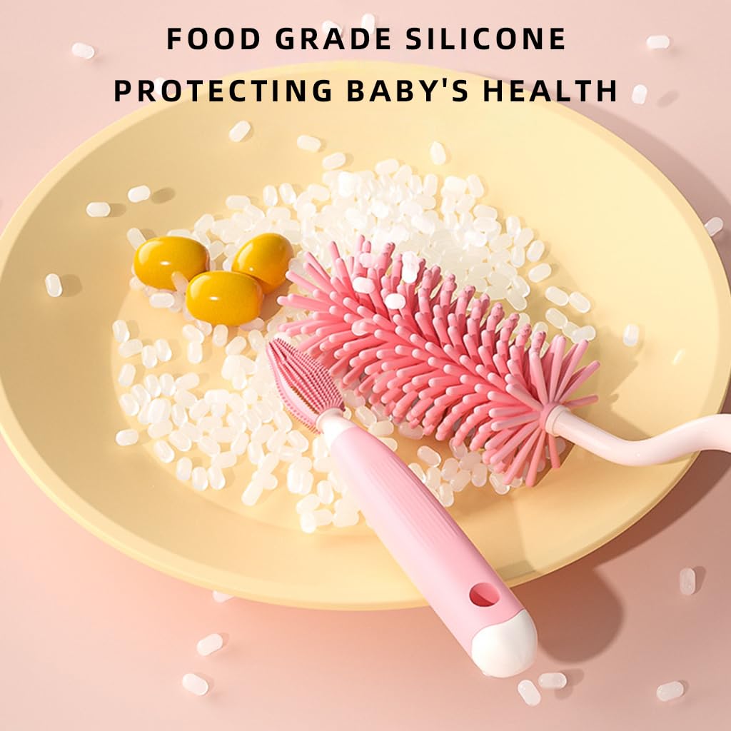 SNOWIE SOFT Silicone Bottle Brush Cleaner Set of 4 for Baby Bottles and Straws | Rotatable Detachable Heads