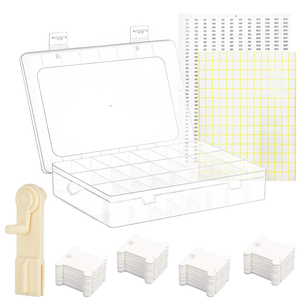 HASTHIP Embroidery Floss Organizer Kit for Cross Stitch with 24 Compartments and 40 Bobbins | Includes Floss Winder and Color Number Stickers