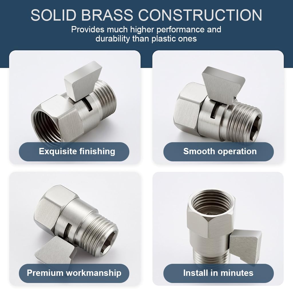 HASTHIP Water Flow Control Valve with 1/2 inch IPS fittings featuring ceramic inner valve | brass brushed nickel shut off for residential and commercial use