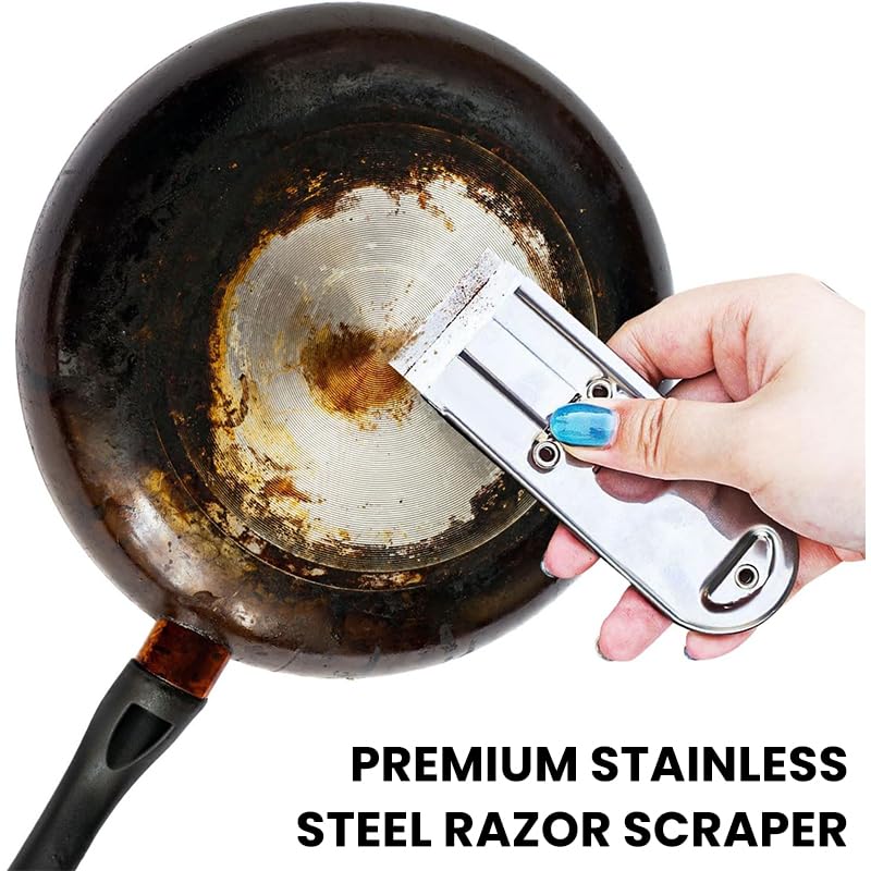 Serplex Stainless Steel Razor Scraper with 10 Blades and One Button Blade Release for Glass | Compact Utility Cleaner Tool