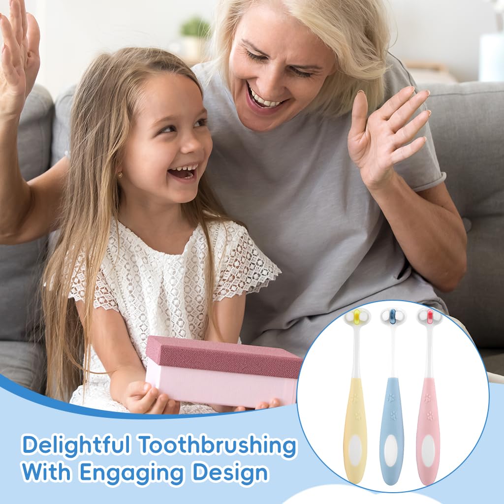 SNOWIE SOFT Kids Toothbrush Set with 3 Multi Facet Soft Bristles and Rubberized Handle for Ages 3–12
