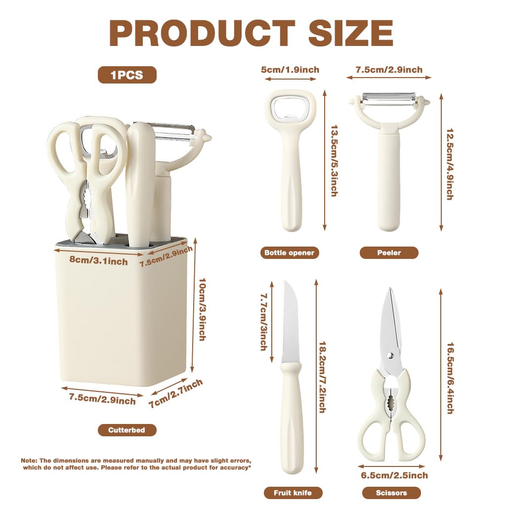 Supvox Kitchen Utility Tools 5 in 1 Set with No Drill Wall Organizer and Ergonomic Handle | Stainless Steel Shears and Fruit Cutter