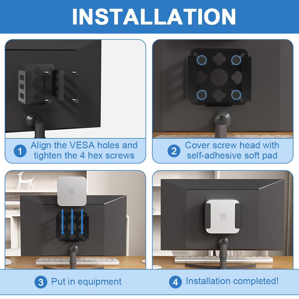 ZORBES Mount for Mac mini M4 with Carbon Steel Bracket and Anti Scratch Pads | Under Desk Wall Installation