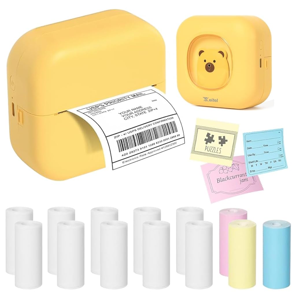 Zeitel Portable Thermal Mini Printer for Students 13 Rolls Paper, Bluetooth Wireless Mini Thermal Printer for Phone IOS & Android, Inkless Mini Printer for Journal/DIY Scrapbook/Notes Gift for Kids