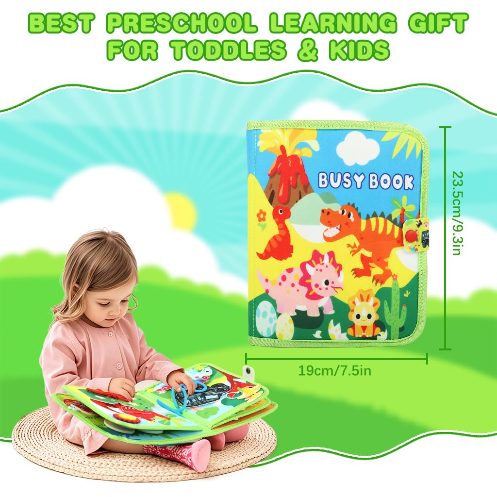 SNOWIE SOFT Dinosaurs Toddler Busy Binder for Travel and Quiet Play | Montessori Felt Learning Toy