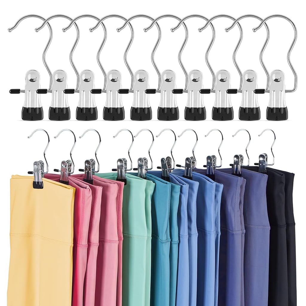 HASTHIP® 10Pcs Wardrobe Clip Hangers Leggings Clip Hangers Rubber Coated Single Clip Hanger Hanging Clip Space Saving Hanger Closet Organizers for Leggings, Pants, Bras, Trouser