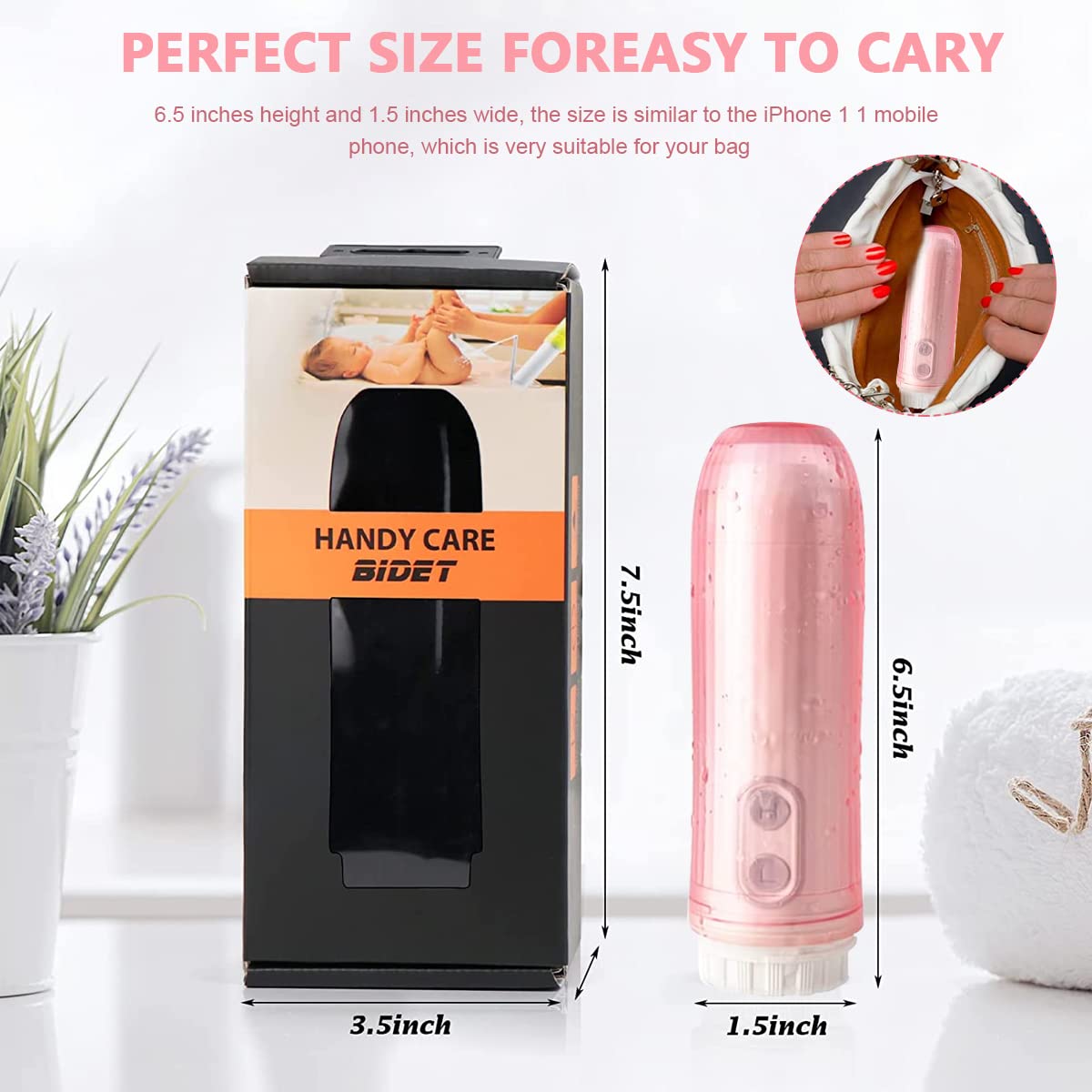 HANNEA Electric Travel Bidet for Toilet and Feminine Care with 180° Adjustable Nozzle | 2 AAA Battery Powered Portable Hygiene Sprayer