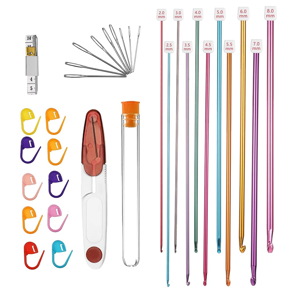 HASTHIP Tunisian Crochet Hooks Set for Afghan Blankets with 11 Sizes 2–8 mm | Aluminum Craft Tools for Beginners