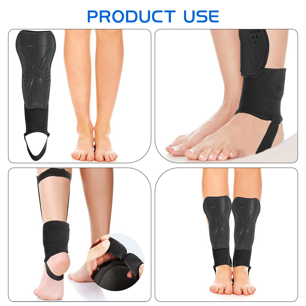 Proberos Football Shin Guard for Kids with Ankle Support and EVA Cushioning Liner | 2PCS Black