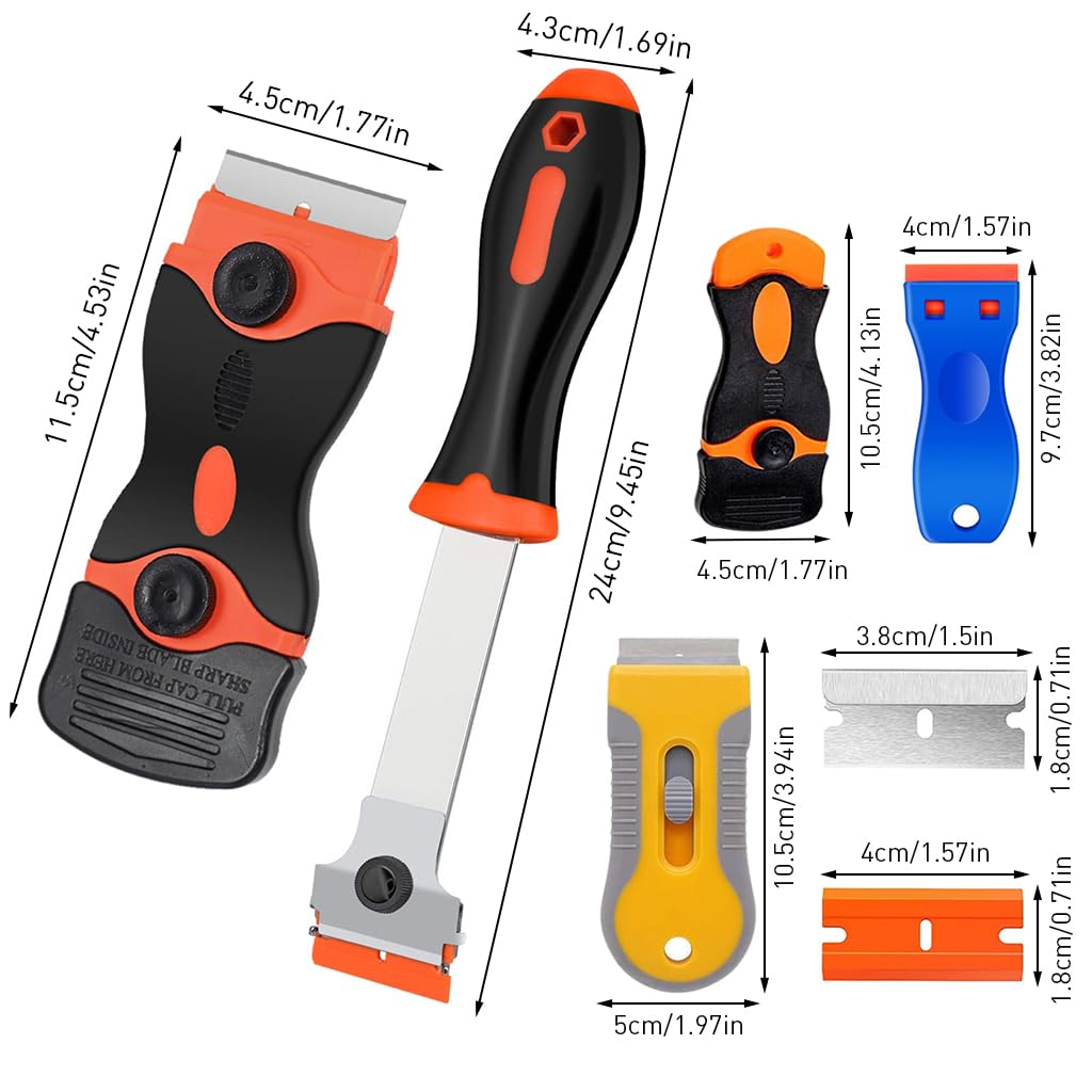 Serplex® Razor Scraper Glue Remove Tool Set of 5 Razor Scraper Tool with 10 Plastic and 10 Metal Razor Blades Extendable Scraper Tool  for Removing Stickers, Labels on Wall, Glass, Tiles