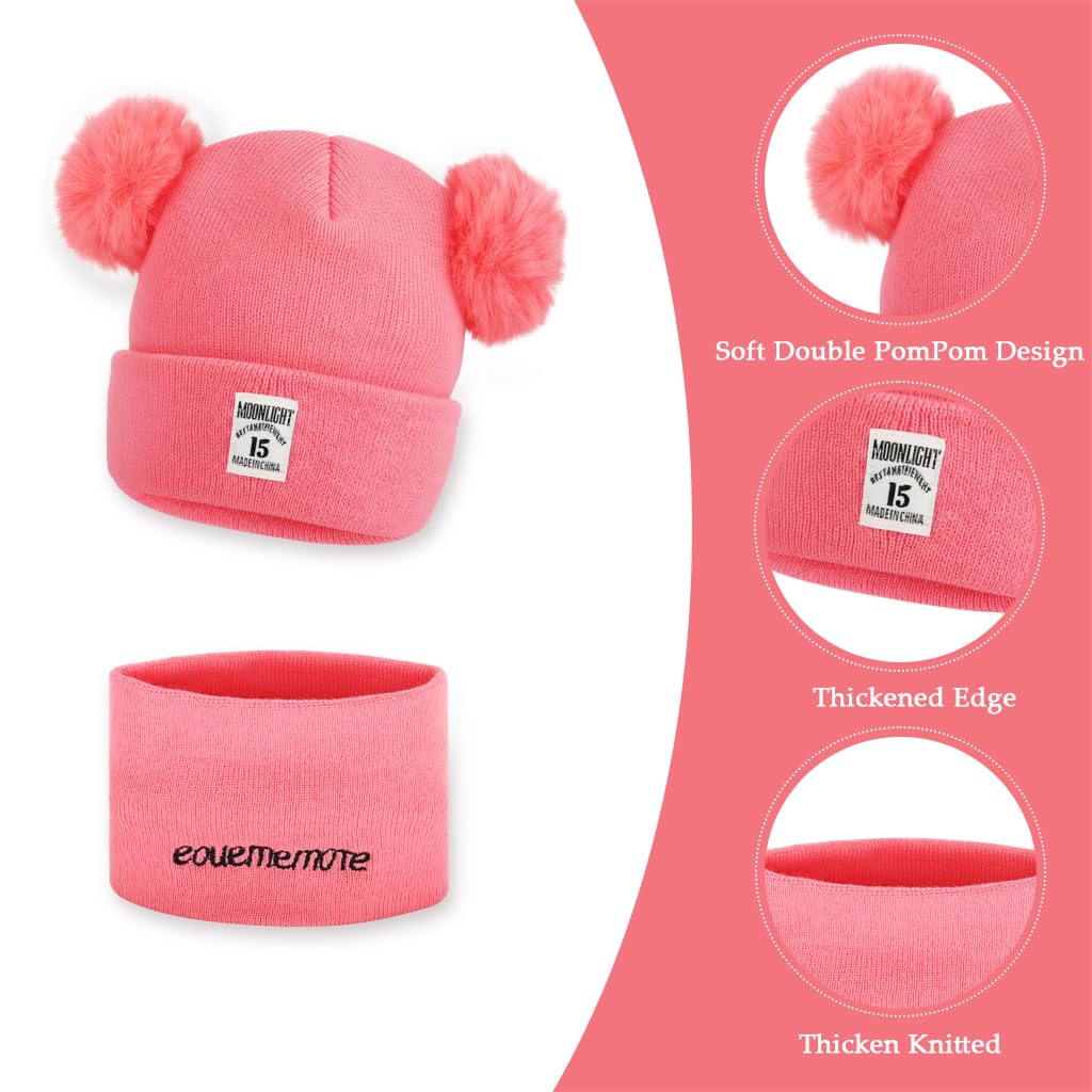 Zibuyu Knitted Baby Deer Antler Hat for 3–24 Months with Chin Strap and Soft Wool | Pink Winter Beret