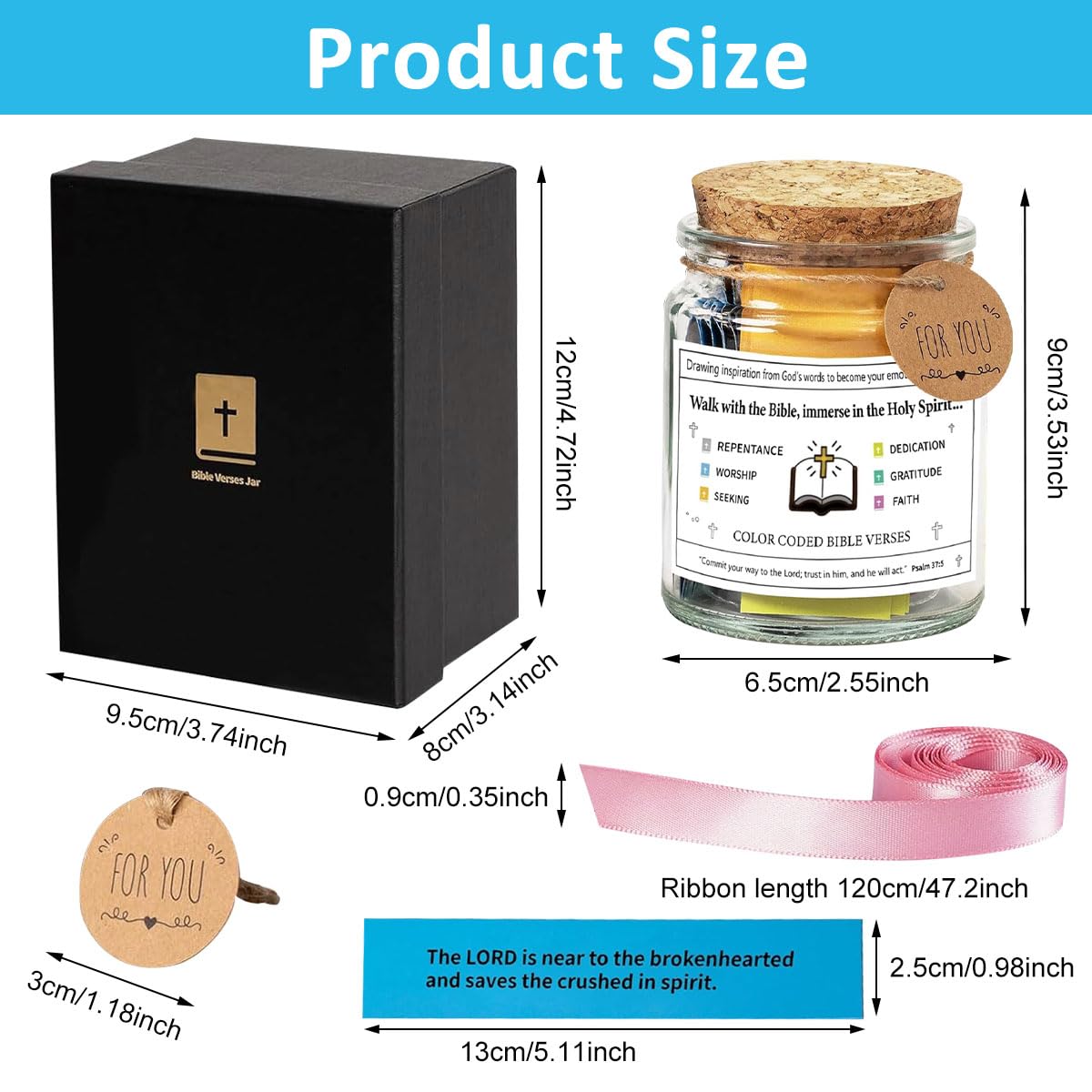 HASTHIP Bible Verse Jar with 90 Colored Notes for Daily Inspiration and Spiritual Guidance | Elegant Glass Gift for Faith and Positivity