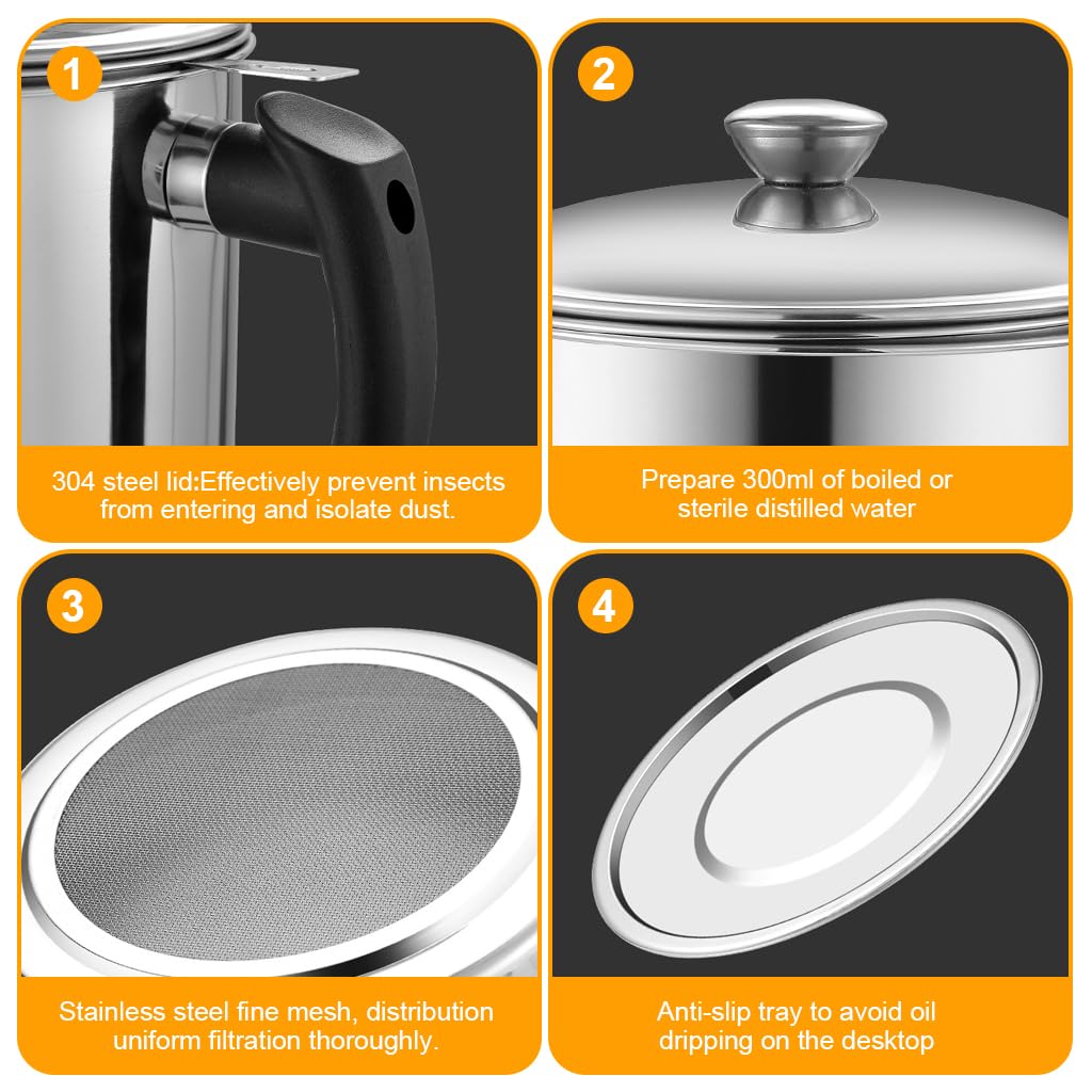 Supvox Kitchen Oil Container for Grease Storage featuring 48oz Capacity and Sieve Lid | 304 Stainless Steel with Handle