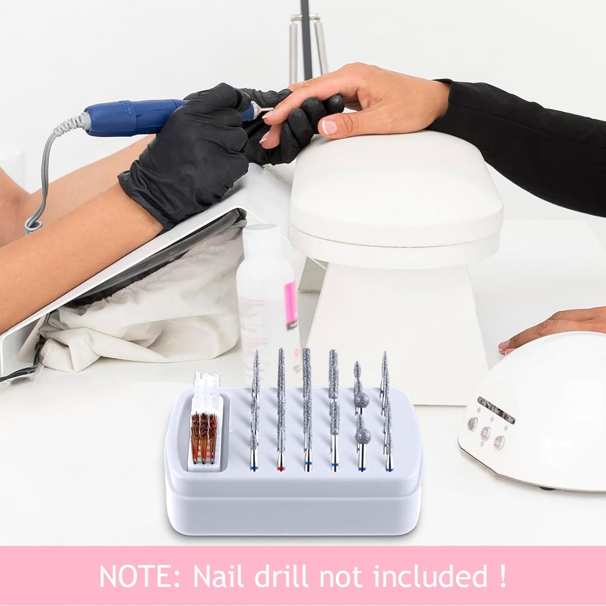 MAYCREATE® 2 in 1 Nail Drill Bits Organizer Case with Nail Drill Bits Cleaning Brush, 30 Holes Dustproof Nail Art Drill Bits Stand with Lid Nail Drill Bits Storage Box with Intergrated Cleaning Brush