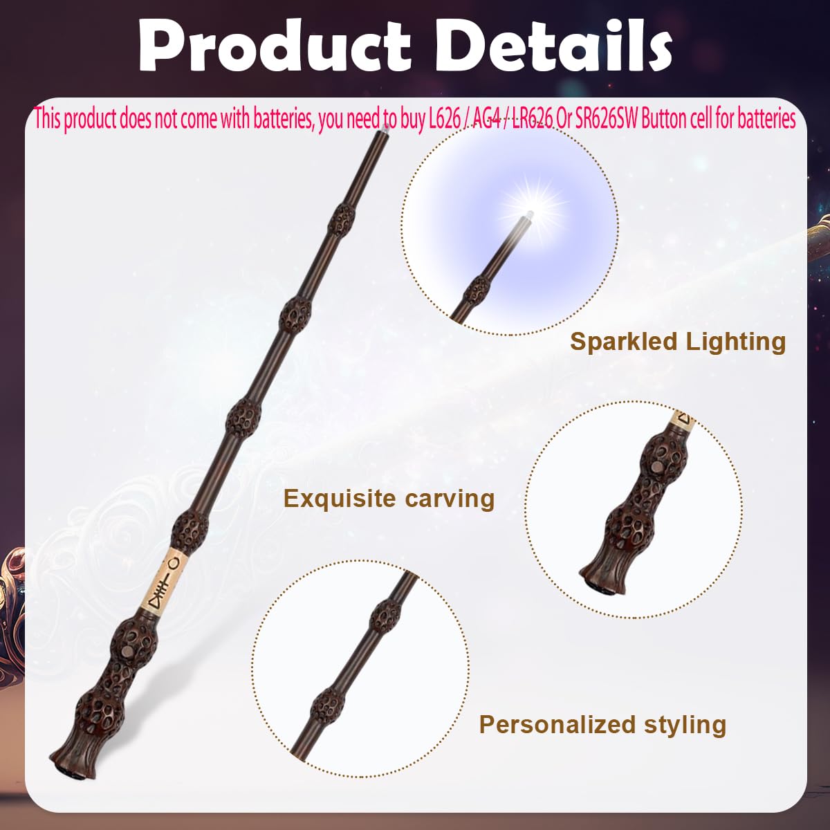 PATPAT Wizard Wand Gift Set for Cosplay and Photography with Illuminating Resin Wand and Golden Snitch Necklace | Collectible Gift Box for Fans