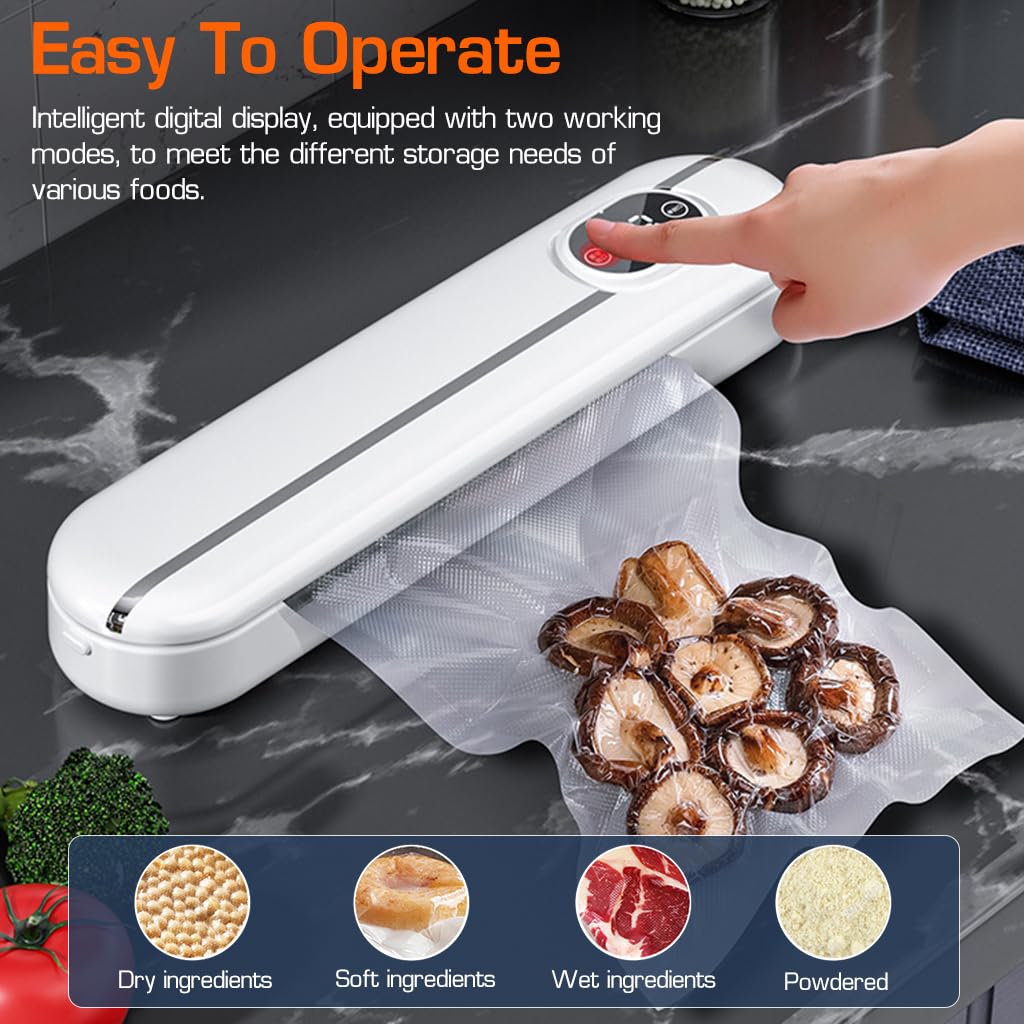 Supvox Vacuum Sealer Machine for Food with 10 Bags featuring 28 cm Sealing Width & Dry and Moist Modes | Full Automatic Kitchen Food Preserver