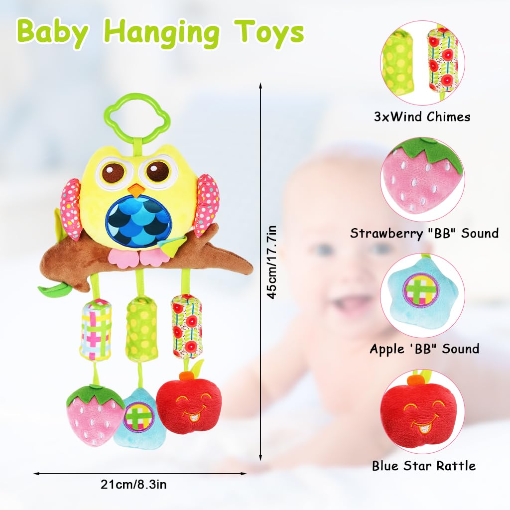 SNOWIE SOFT Baby Hanging Plush Owl Toy for Cribs and Strollers with Rattles | Soft Sensory Play